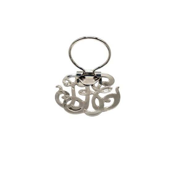 Monogrammed Scarf Clip Fancy Scroll Design Round Silver Tone - Picture 2 of 4